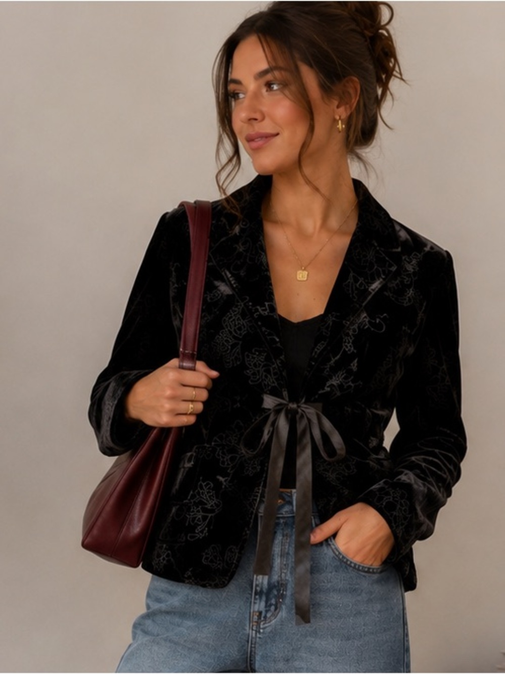 Vintage Y2K Old Navy Black Velvet Paisley Blazer Jacket Size L